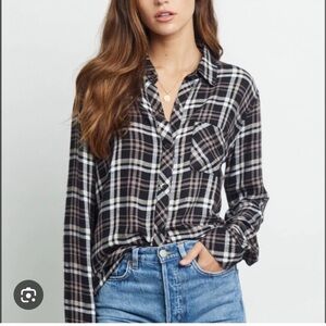 Rails Hunter Plaid Shirt- Black Ivory Mauve Metallic Comfy Button Down Shirt